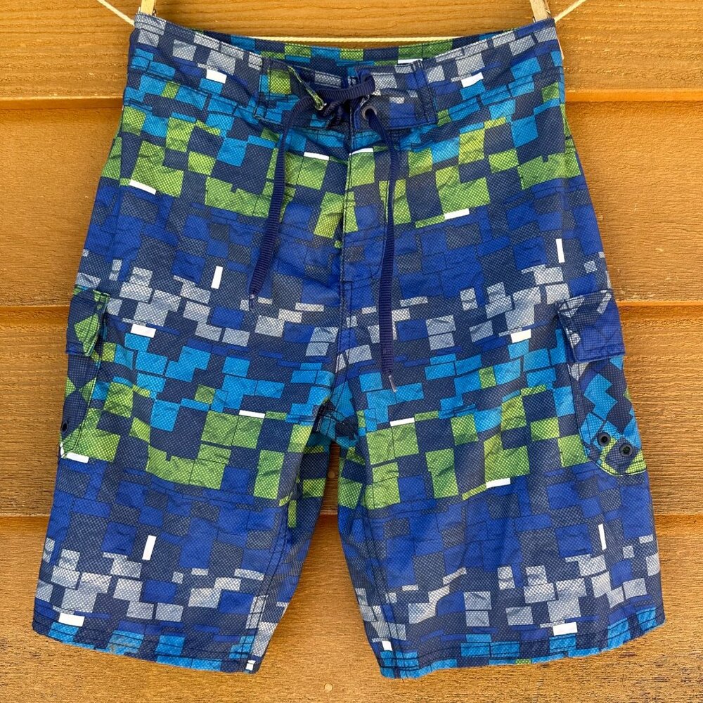 Sunshine Zone Blue Pixeled Men's Swim Trunks Shorts Size 27